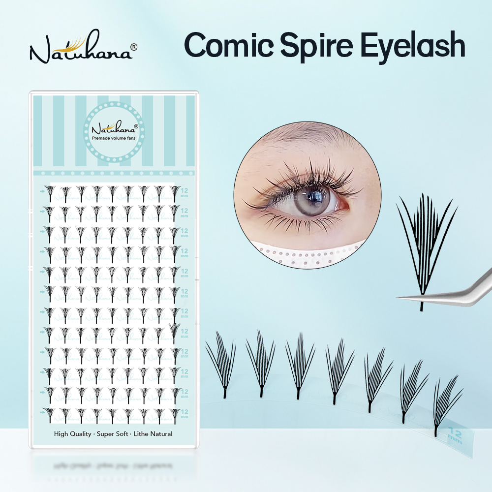 Eyelash Extension Anime Style - NATUHANA Wąskie, ostre, gotowe kępki rzęs
